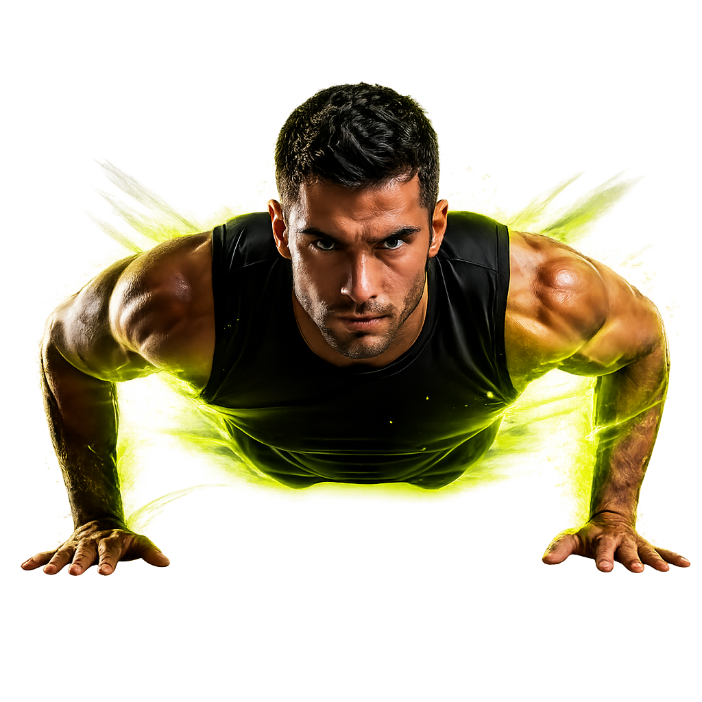 Athlete doing push-ups with neon green glow
